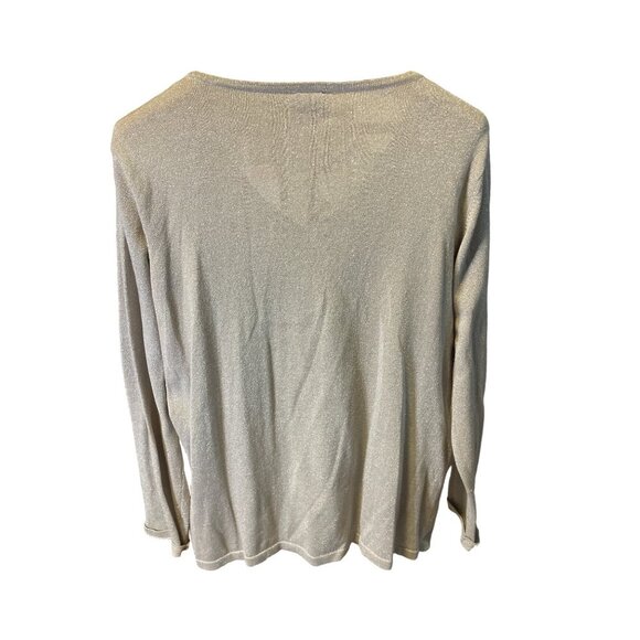 Additions by Chico's Gold Metallic V Neck Long Sleeve Knit Sweater Sz XL - Picture 2 of 8